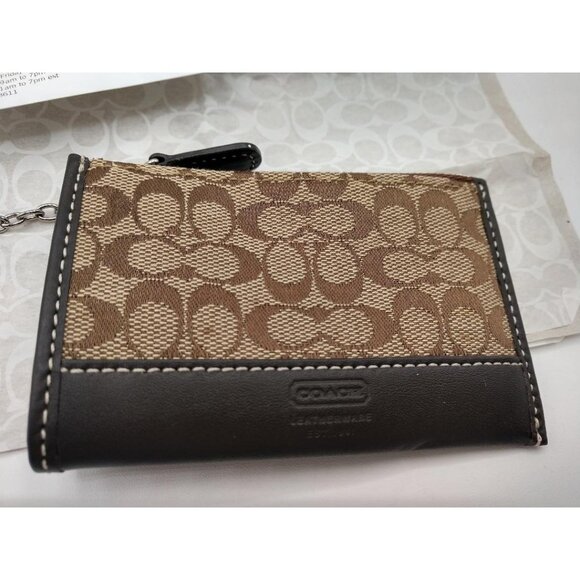 Coach Signature Brown & Black Canvas Leather Keychain Wallet 4" x 3" - Picture 2 of 5